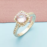 Oro Laminado Multi Stone Ring, Gold Filled Style with Pink Cubic Zirconia, Polished, Golden Finish