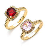 Oro Laminado Multi Stone Ring, Gold Filled Style with Pink Cubic Zirconia, Polished, Golden Finish
