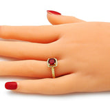 Oro Laminado Multi Stone Ring, Gold Filled Style with Garnet Cubic Zirconia, Polished, Golden Finish
