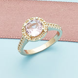 Oro Laminado Multi Stone Ring, Gold Filled Style with Pink Cubic Zirconia, Polished, Golden Finish