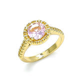 Oro Laminado Multi Stone Ring, Gold Filled Style with Pink Cubic Zirconia, Polished, Golden Finish