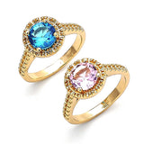 Oro Laminado Multi Stone Ring, Gold Filled Style with Pink Cubic Zirconia, Polished, Golden Finish