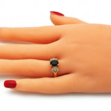 Oro Laminado Multi Stone Ring, Gold Filled Style Leaf Design, with Black and White Cubic Zirconia, Polished, Golden Finish