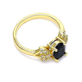 Oro Laminado Multi Stone Ring, Gold Filled Style Leaf Design, with Black and White Cubic Zirconia, Polished, Golden Finish