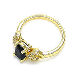 Oro Laminado Multi Stone Ring, Gold Filled Style Leaf Design, with Black and White Cubic Zirconia, Polished, Golden Finish