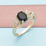 Oro Laminado Multi Stone Ring, Gold Filled Style Leaf Design, with Black and White Cubic Zirconia, Polished, Golden Finish