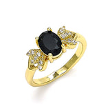 Oro Laminado Multi Stone Ring, Gold Filled Style Leaf Design, with Black and White Cubic Zirconia, Polished, Golden Finish