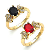 Oro Laminado Multi Stone Ring, Gold Filled Style Leaf Design, with Black and White Cubic Zirconia, Polished, Golden Finish