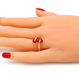 Oro Laminado Multi Stone Ring, Gold Filled Style Heart Design, with Garnet Cubic Zirconia, Polished, Golden Finish