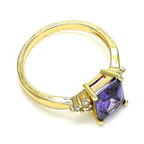 Oro Laminado Multi Stone Ring, Gold Filled Style with Amethyst and White Cubic Zirconia, Polished, Golden Finish