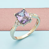 Oro Laminado Multi Stone Ring, Gold Filled Style with Amethyst and White Cubic Zirconia, Polished, Golden Finish