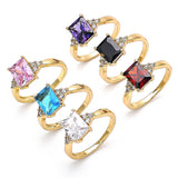 Oro Laminado Multi Stone Ring, Gold Filled Style with Amethyst and White Cubic Zirconia, Polished, Golden Finish