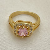 Oro Laminado Multi Stone Ring, Gold Filled Style with Pink and White Cubic Zirconia, Polished, Golden Finish