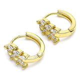 Oro Laminado Huggie Hoop, Gold Filled Style Leaf Design, with White Cubic Zirconia, Polished, Golden Finish
