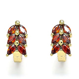 Oro Laminado Huggie Hoop, Gold Filled Style Leaf Design, with Garnet Cubic Zirconia, Polished, Golden Finish