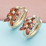 Oro Laminado Huggie Hoop, Gold Filled Style Leaf Design, with Garnet Cubic Zirconia, Polished, Golden Finish