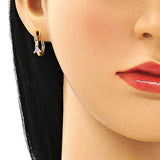 Oro Laminado Small Hoop, Gold Filled Style with Pink Cubic Zirconia, Polished, Golden Finish