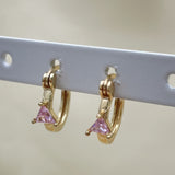 Oro Laminado Small Hoop, Gold Filled Style with Pink Cubic Zirconia, Polished, Golden Finish