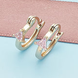 Oro Laminado Small Hoop, Gold Filled Style with Pink Cubic Zirconia, Polished, Golden Finish