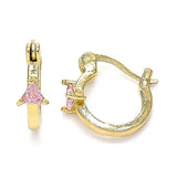 Oro Laminado Small Hoop, Gold Filled Style with Pink Cubic Zirconia, Polished, Golden Finish