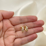 Oro Laminado Huggie Hoop, Gold Filled Style with Pink Cubic Zirconia, Polished, Golden Finish