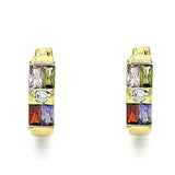 Oro Laminado Huggie Hoop, Gold Filled Style Baguette Design, with Multicolor Cubic Zirconia, Polished, Golden Finish