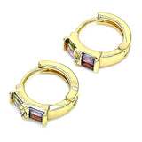 Oro Laminado Huggie Hoop, Gold Filled Style Baguette Design, with Multicolor Cubic Zirconia, Polished, Golden Finish
