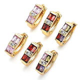 Oro Laminado Huggie Hoop, Gold Filled Style Baguette Design, with Multicolor Cubic Zirconia, Polished, Golden Finish