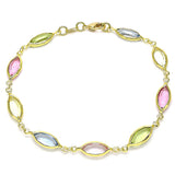 Oro Laminado Fancy Anklet, Gold Filled Style with Multicolor Cubic Zirconia, Polished, Golden Finish