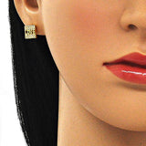 Oro Laminado Stud Earring, Gold Filled Style Love Design, with White Micro Pave, Polished, Golden Finish