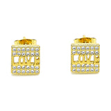 Oro Laminado Stud Earring, Gold Filled Style Love Design, with White Micro Pave, Polished, Golden Finish
