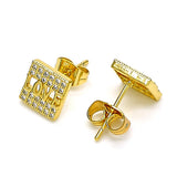 Oro Laminado Stud Earring, Gold Filled Style Love Design, with White Micro Pave, Polished, Golden Finish