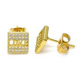Oro Laminado Stud Earring, Gold Filled Style Love Design, with White Micro Pave, Polished, Golden Finish