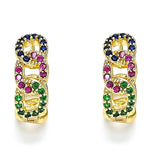 Oro Laminado Huggie Hoop, Gold Filled Style Curb Design, with Multicolor Cubic Zirconia, Polished, Golden Finish