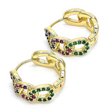 Oro Laminado Huggie Hoop, Gold Filled Style Curb Design, with Multicolor Cubic Zirconia, Polished, Golden Finish