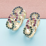 Oro Laminado Huggie Hoop, Gold Filled Style Curb Design, with Multicolor Cubic Zirconia, Polished, Golden Finish