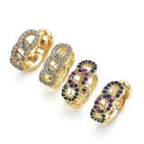 Oro Laminado Huggie Hoop, Gold Filled Style Curb Design, with Multicolor Cubic Zirconia, Polished, Golden Finish