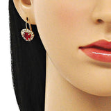 Oro Laminado Leverback Earring, Gold Filled Style Heart Design, with Garnet and White Crystal, Polished, Golden Finish
