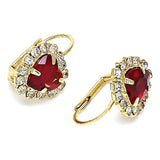 Oro Laminado Leverback Earring, Gold Filled Style Heart Design, with Garnet and White Crystal, Polished, Golden Finish