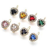 Oro Laminado Leverback Earring, Gold Filled Style Heart Design, with Garnet and White Crystal, Polished, Golden Finish