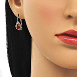 Oro Laminado Leverback Earring, Gold Filled Style Teardrop Design, with Garnet and White Crystal, Polished, Golden Finish