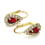 Oro Laminado Leverback Earring, Gold Filled Style Teardrop Design, with Garnet and White Crystal, Polished, Golden Finish