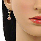 Oro Laminado Dangle Earring, Gold Filled Style with Pink Crystal, Polished, Golden Finish