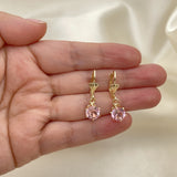 Oro Laminado Dangle Earring, Gold Filled Style with Pink Crystal, Polished, Golden Finish