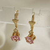 Oro Laminado Dangle Earring, Gold Filled Style with Pink Crystal, Polished, Golden Finish