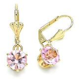 Oro Laminado Dangle Earring, Gold Filled Style with Pink Crystal, Polished, Golden Finish