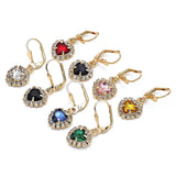 Oro Laminado Dangle Earring, Gold Filled Style Heart Design, with Dark Champagne and White Crystal, Polished, Golden Finish