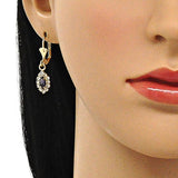 Oro Laminado Dangle Earring, Gold Filled Style with Amethyst and White Crystal, Polished, Golden Finish