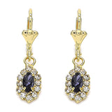 Oro Laminado Dangle Earring, Gold Filled Style with Amethyst and White Crystal, Polished, Golden Finish