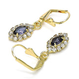 Oro Laminado Dangle Earring, Gold Filled Style with Amethyst and White Crystal, Polished, Golden Finish